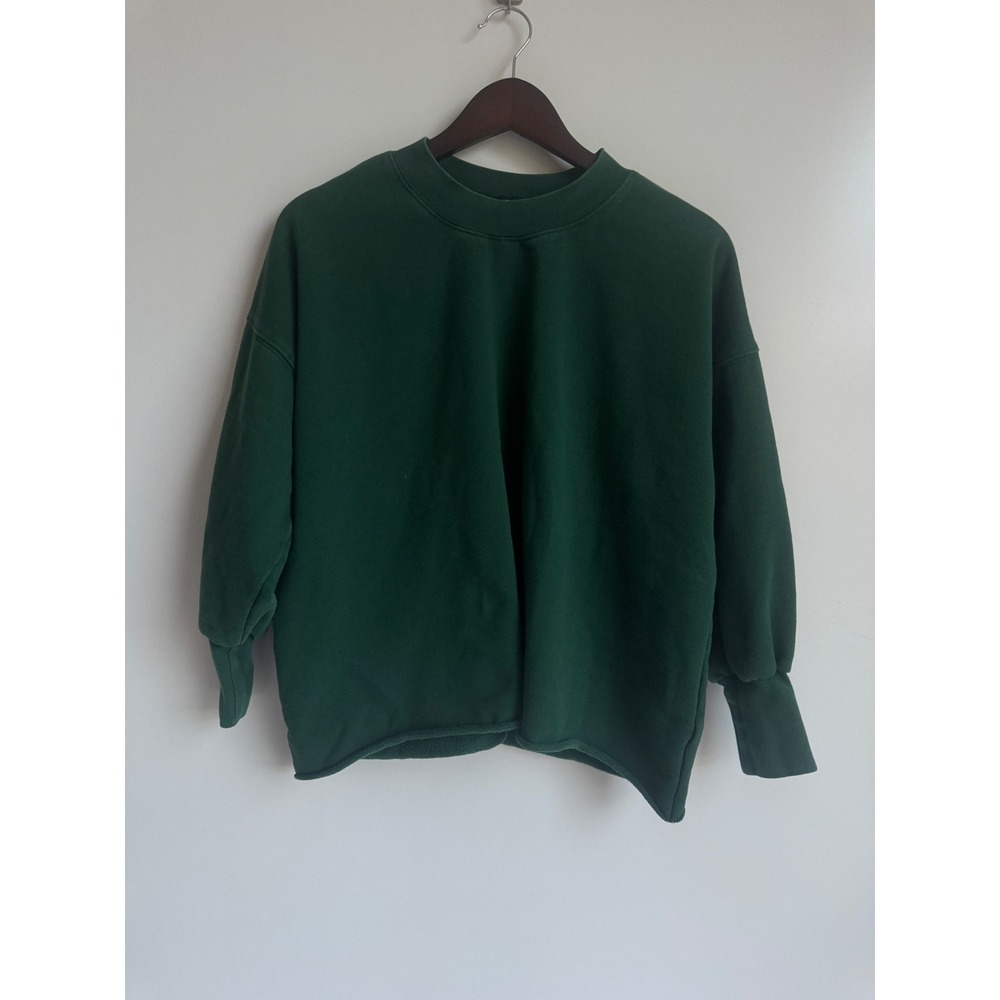 Pomander Place Forest Green Balloon Sleeve Box Fletcher Sweatshirt Raw Hem small